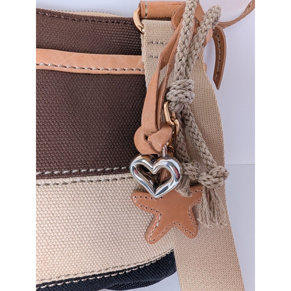 Brighton Purse Windstar “Windy” Brown Black Stripe Canvas Shoulder Bag Charms - Picture 2 of 16